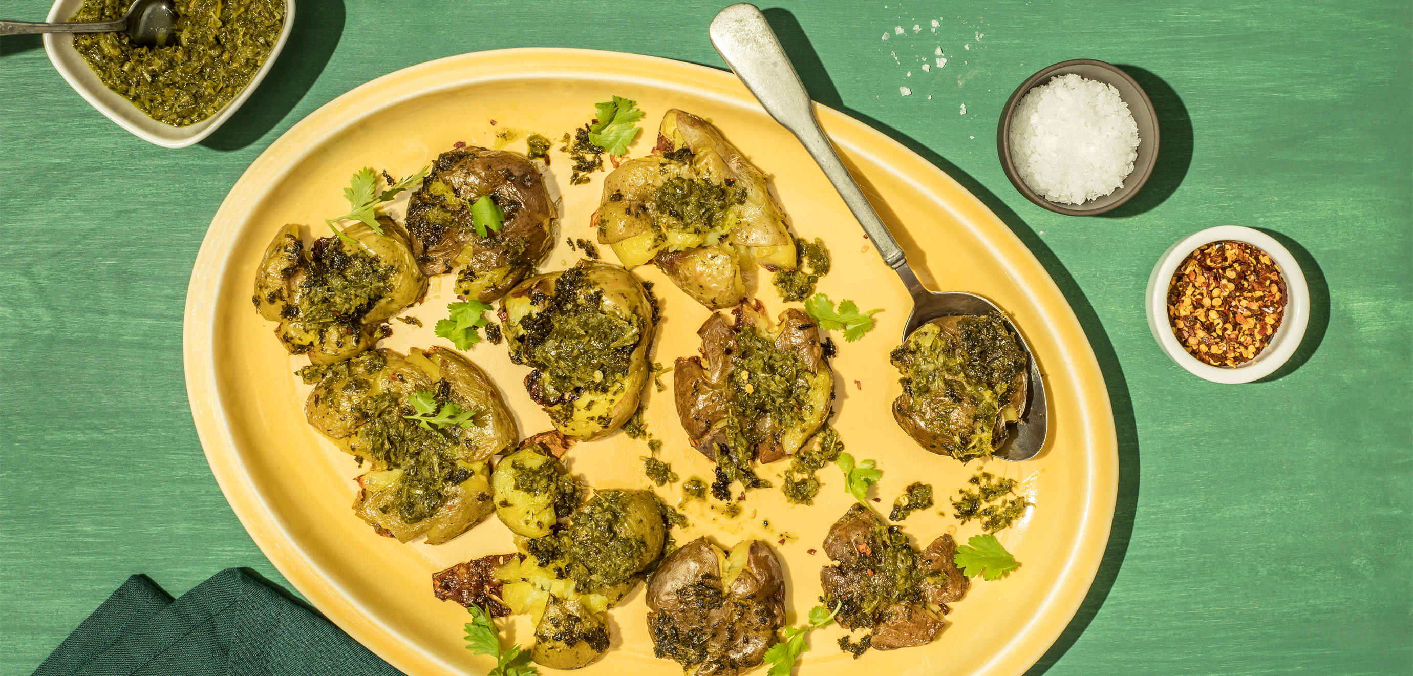 Crispy Smashed Potatoes with Chimichurri Sauce